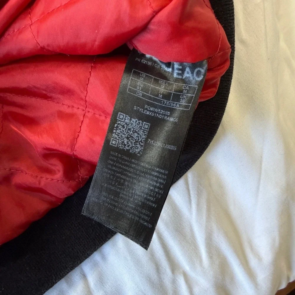 Guess Mens Black Bomber Jacket Varsity Style Red Lining Size M